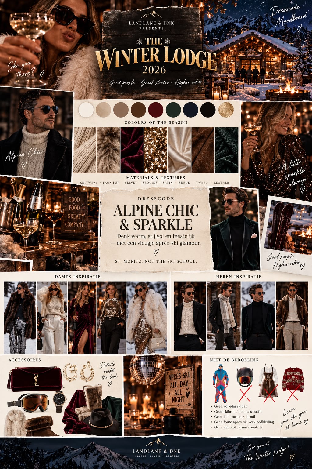 Moodboard: Alpine Chic & Sparkle dresscode inspiratie